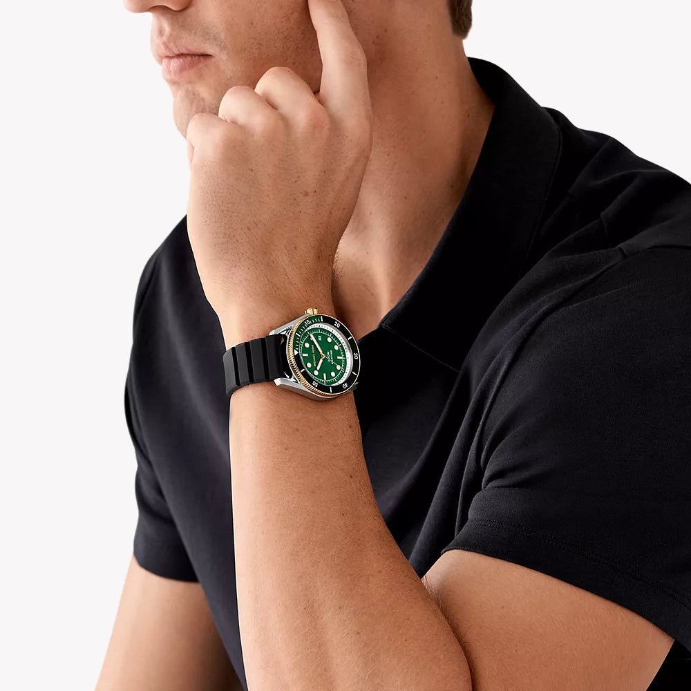  Shop Authentic Michael Kors Maritime Analog Green Dial Black Silicone Strap Watch for Men - MK9158 - Luxxuri