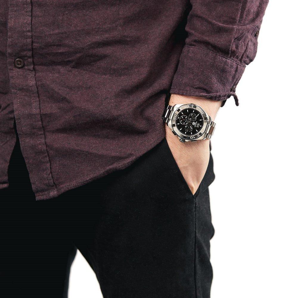  Shop Authentic Tag Heuer Aquaracer Chronograph Black Dial Silver Steel Strap Watch for Men - CAY1110.BA0927 - Luxxuri