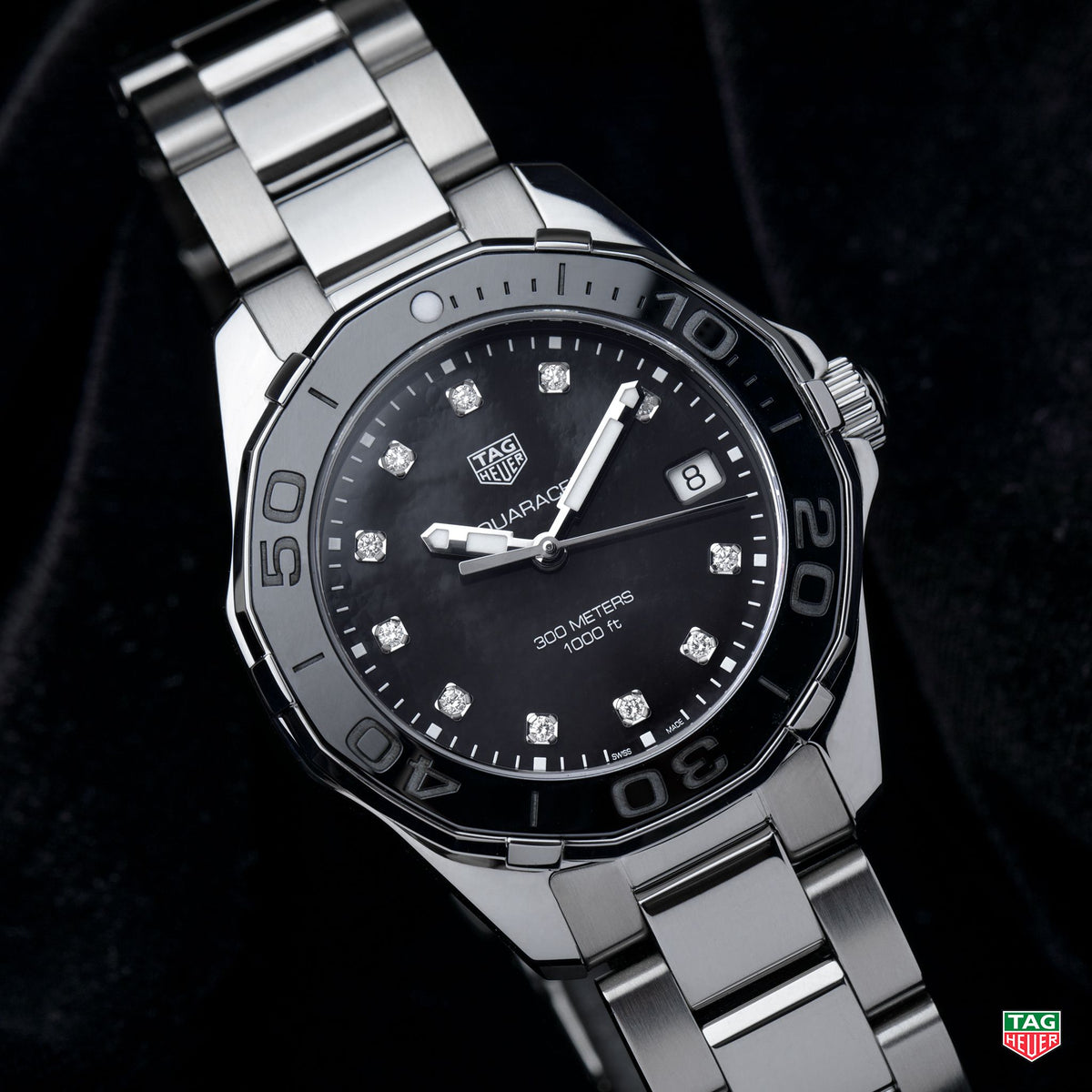  Shop Authentic Tag Heuer Aquaracer Quartz Black Dial Silver Steel Strap Watch for Women - WAY131M.BA0748 - Luxxuri