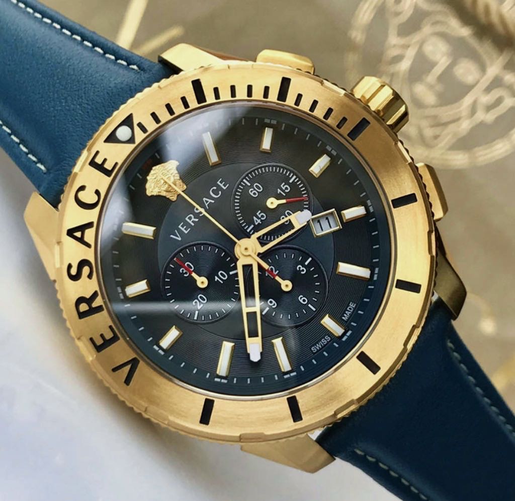  Shop Authentic Versace Casual Chronograph Blue Dial Blue Leather Strap Watch for Men - VERG004-18 - Luxxuri