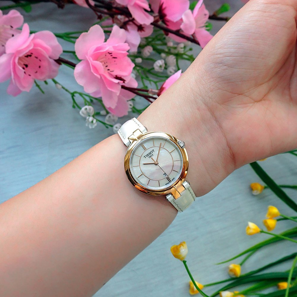  Shop Authentic Tissot T Lady Flamingo Mother of Pearl White Dial White Leather Strap Watch For Women - T094.210.26.111.01 - Luxxuri