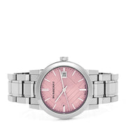  Shop Authentic Burberry The City Pink Dial Silver Steel Strap Watch for Women - BU9124 - Luxxuri