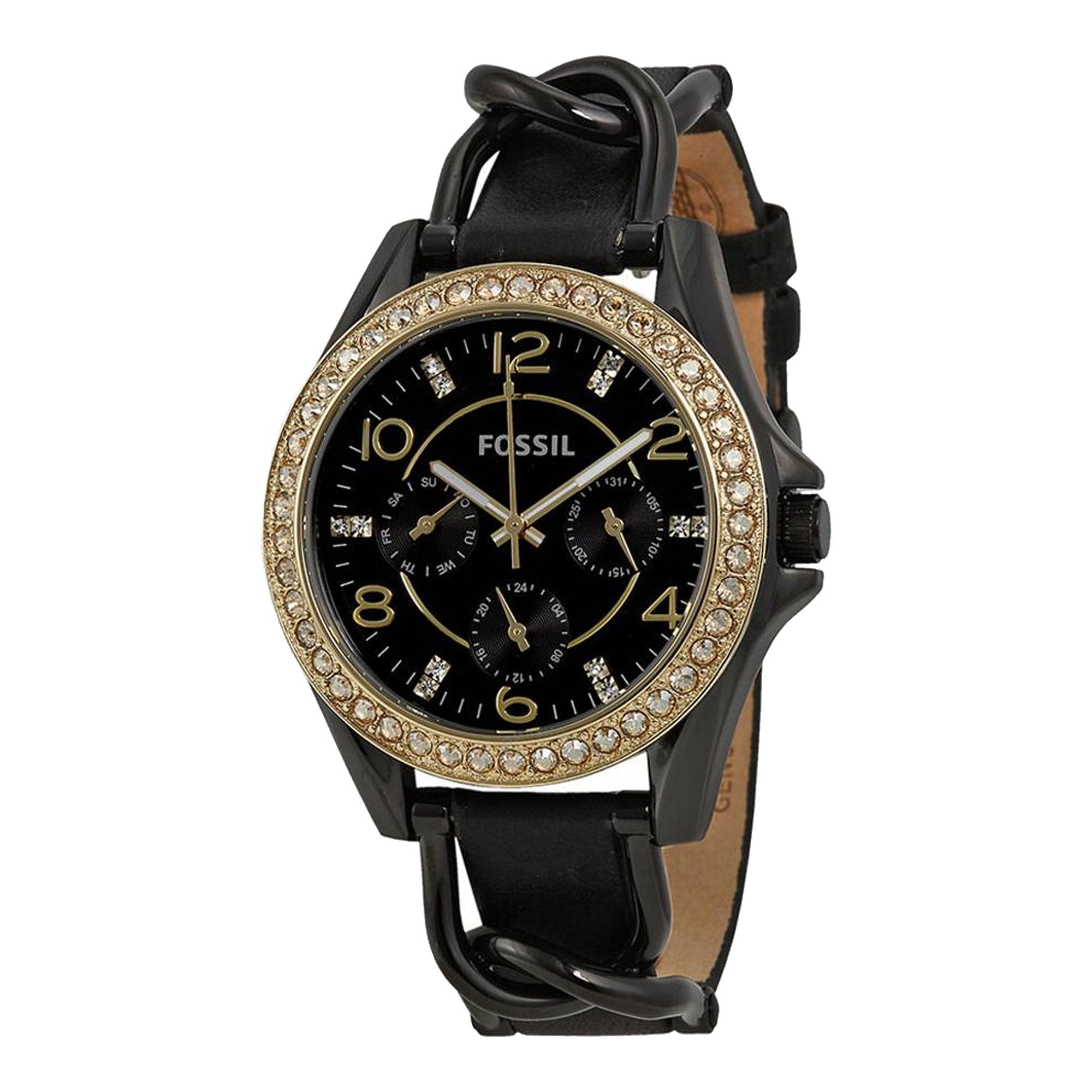  Shop Authentic Fossil Riley Black Dial Black Leather Strap Watch for Women - ES3696 - Luxxuri