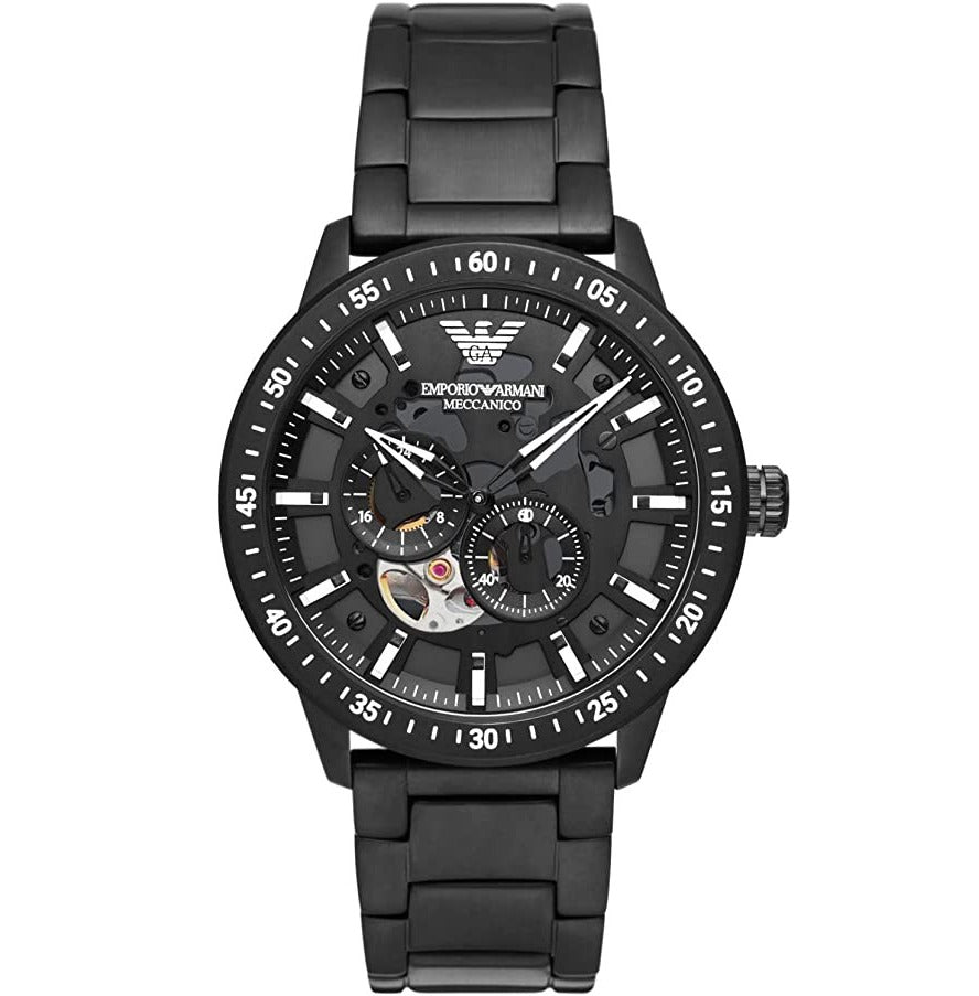  Shop Authentic Emporio Armani Meccanico Automatic Black Dial Black Steel Strap Watch For Men - AR60054 - Luxxuri
