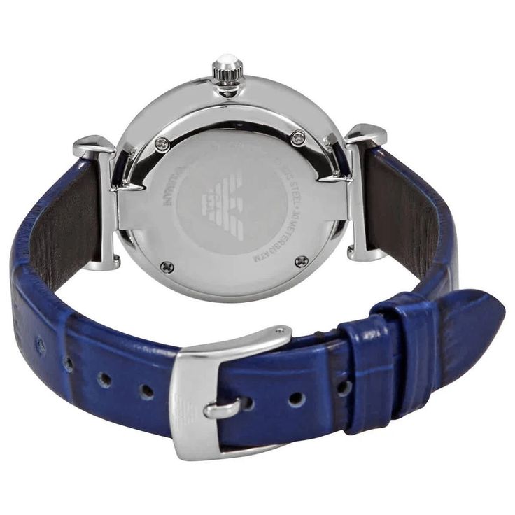  Shop Authentic Emporio Armani Gianni T Bar Quartz Crystals Silver Dial Blue Leather Strap Watch For Women - AR11344 - Luxxuri