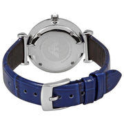  Shop Authentic Emporio Armani Gianni T Bar Quartz Crystals Silver Dial Blue Leather Strap Watch For Women - AR11344 - Luxxuri