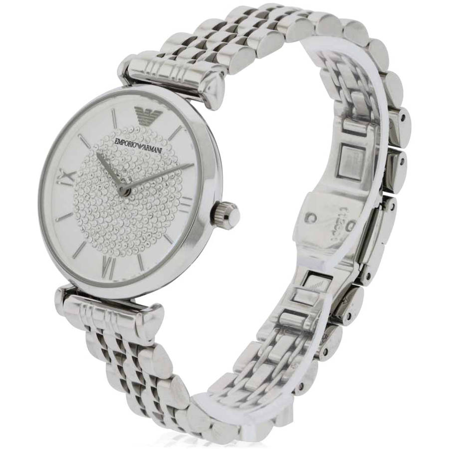  Shop Authentic Emporio Armani Gianni T Bar White Crystal Pave Dial Silver Stainless Steel Strap Watch For Women - AR1925 - Luxxuri