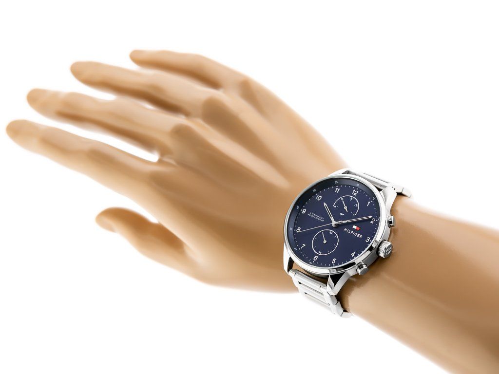  Shop Authentic Tommy Hilfiger Chase Multifunction Blue Dial Silver Steel Strap Watch for Men - 1791575 - Luxxuri