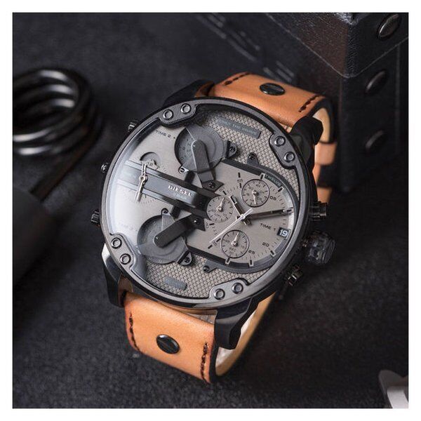  Shop Authentic Diesel Mr. Daddy 2.0 Chronograph Grey Dial Brown Leather Strap Watch For Men - DZ7406 - Luxxuri