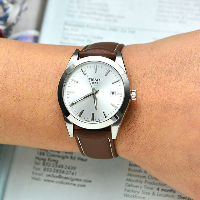  Shop Authentic Tissot Gentleman Silver Dial Brown Leather Strap Watch For Men - T127.410.16.031.00 - Luxxuri
