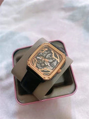  Shop Authentic Fossil Inscription Automatic Skeleton Rose Gold Dial Black Leather Strap Watch for Men - BQ2572 - Luxxuri