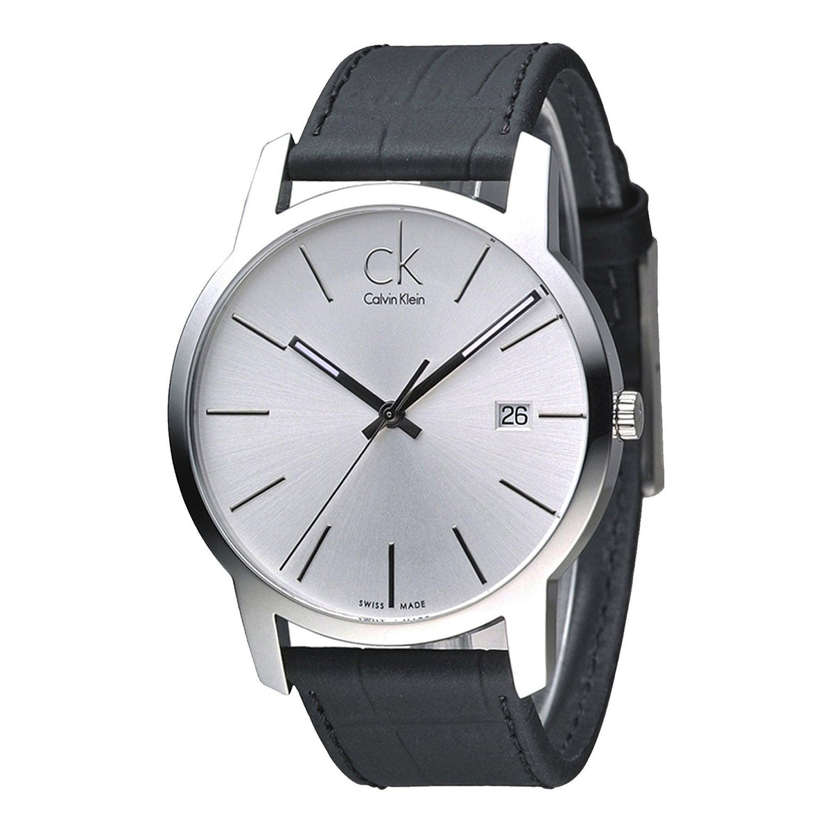  Shop Authentic Calvin Klein City Date Silver Dial Black Leather Strap Watch for Men - K2G2G1C6 - Luxxuri