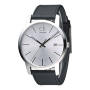  Shop Authentic Calvin Klein City Date Silver Dial Black Leather Strap Watch for Men - K2G2G1C6 - Luxxuri