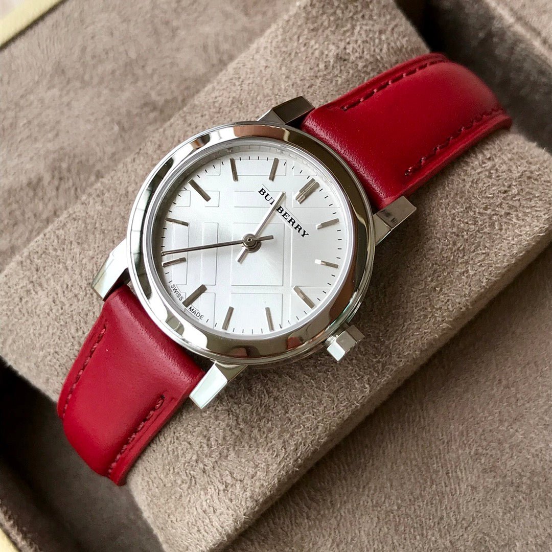  Shop Authentic Burberry The City Silver Dial Red Strap Watch for Women - BU9232 - Luxxuri