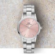  Shop Authentic Daniel Wellington Iconic Link Pink Dial Silver Steel Strap Watch For Women - DW00100327 - Luxxuri