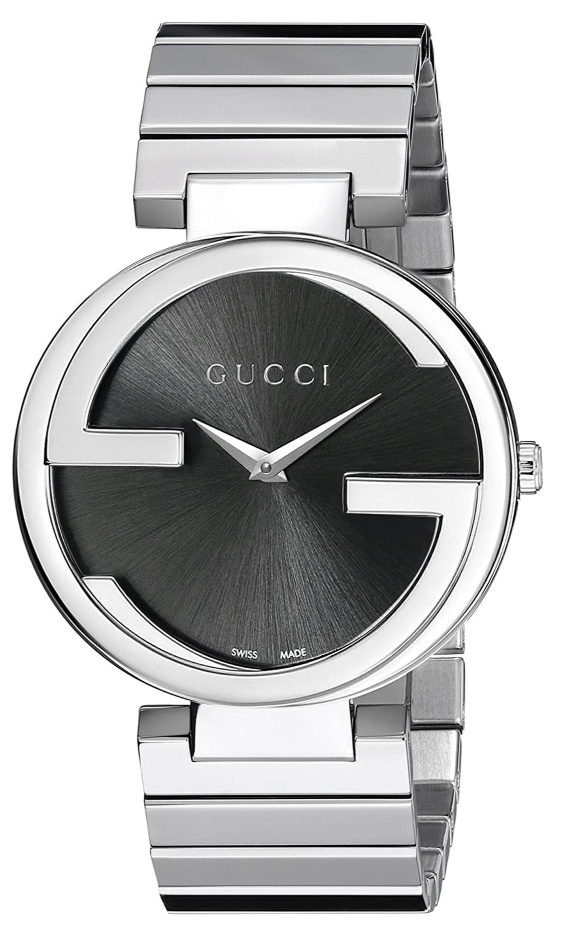  Shop Authentic Gucci G Interlocking Black Dial Silver Steel Strap Watch For Women - YA133307 - Luxxuri