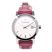  Shop Authentic Burberry The City White Dial Haymarket Pink Leather Strap Watch for Women - BU9149 - Luxxuri
