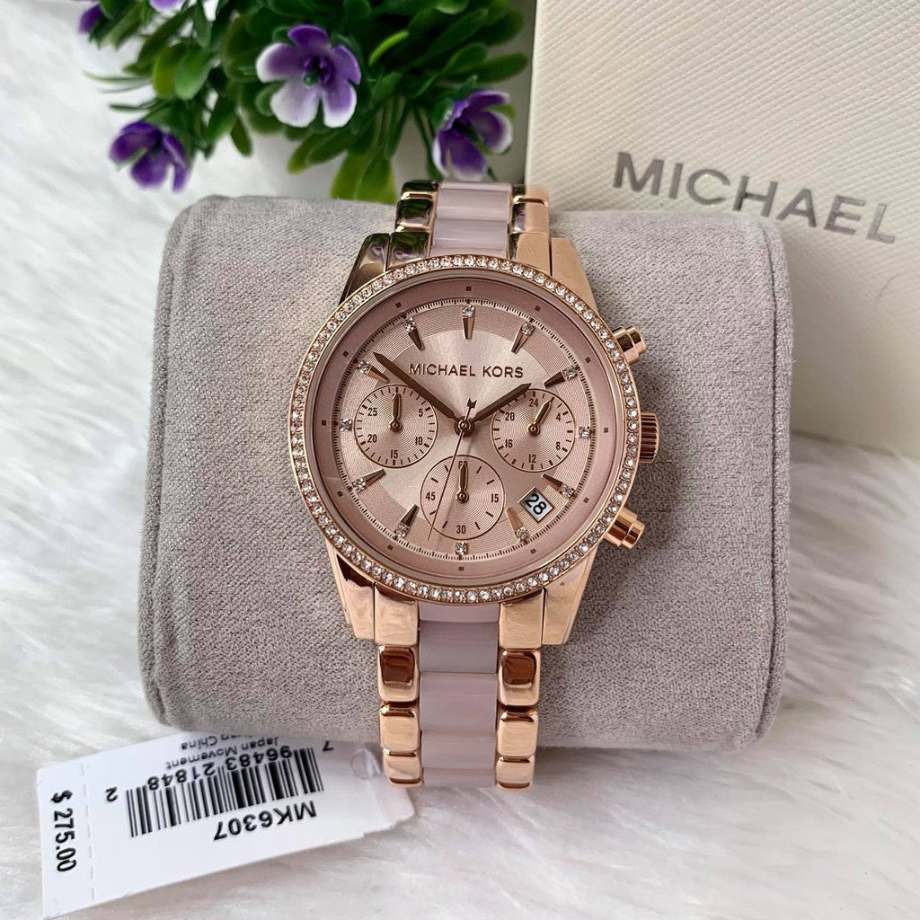 Shop Authentic Michael Kors Ritz Chronograph Rose Gold Dial Two Tone Steel Strap Watch for Women - MK6307 - Luxxuri