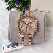  Shop Authentic Michael Kors Ritz Chronograph Rose Gold Dial Two Tone Steel Strap Watch for Women - MK6307 - Luxxuri