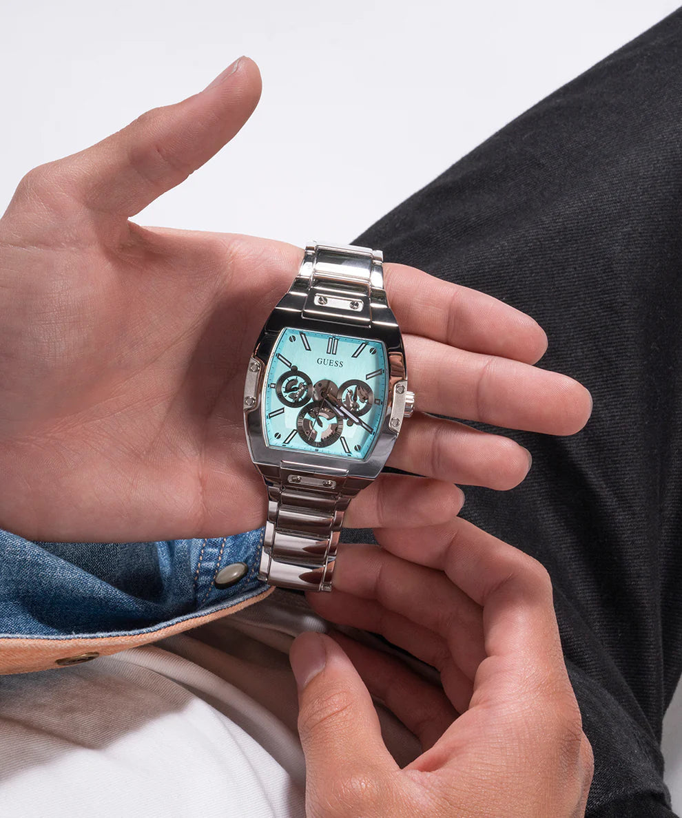  Shop Authentic Guess Phoenix Multi Function Aqua Blue Dial Silver Steel Strap Watch for Men - GW0456G4 - Luxxuri