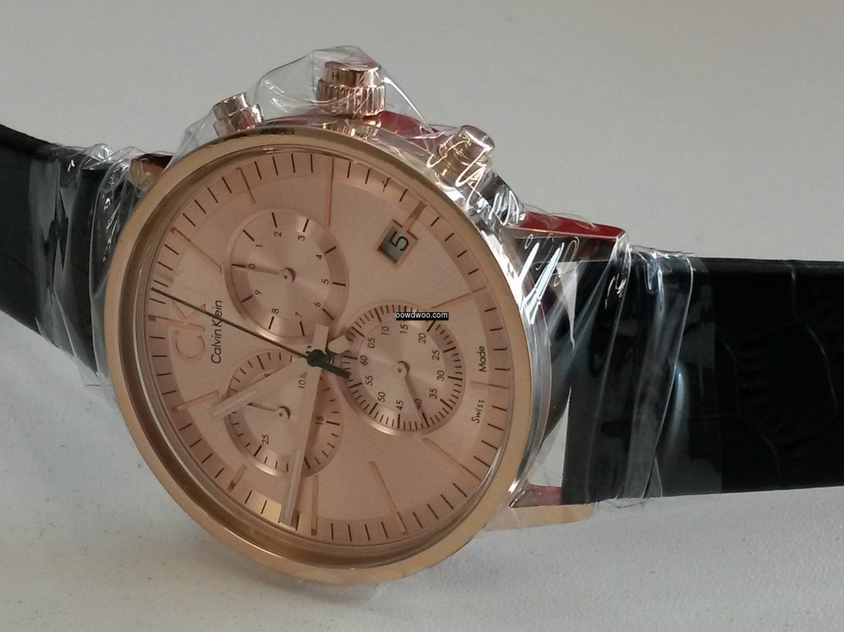  Shop Authentic Calvin Klein Post Minimal Chronograph Rose Gold Dial Black Leather Strap Watch for Men - K7627201 - Luxxuri