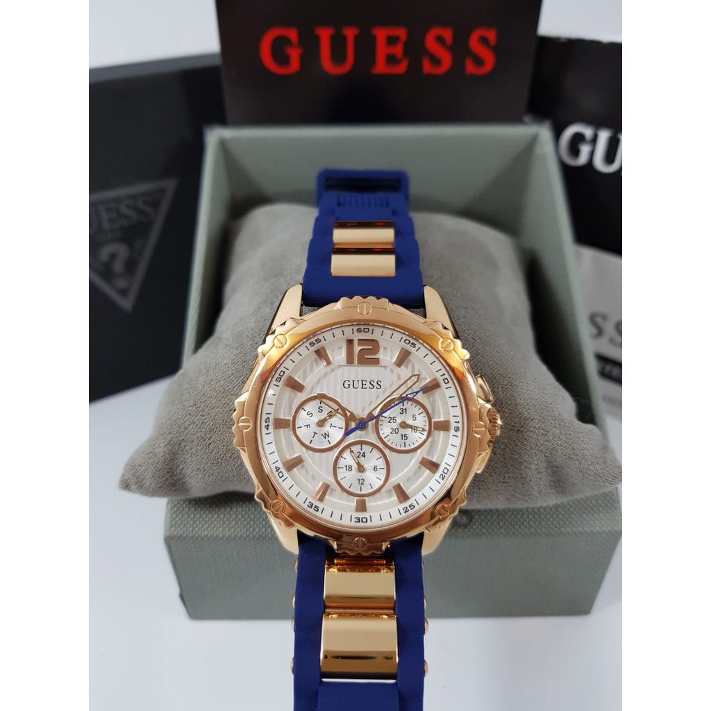  Shop Authentic Guess Interpid White & Rose Gold Dial Blue Silicone Strap Watch For Women - W0325L8 - Luxxuri