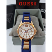  Shop Authentic Guess Interpid White & Rose Gold Dial Blue Silicone Strap Watch For Women - W0325L8 - Luxxuri