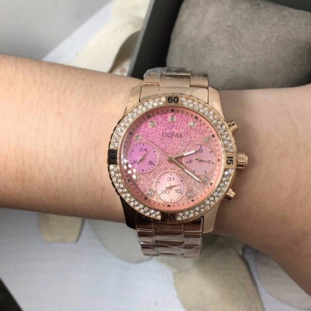 Shop Authentic Guess Confetti Pink Dial Rose Gold Steel Strap Watch For Women - W0774L3 - Luxxuri