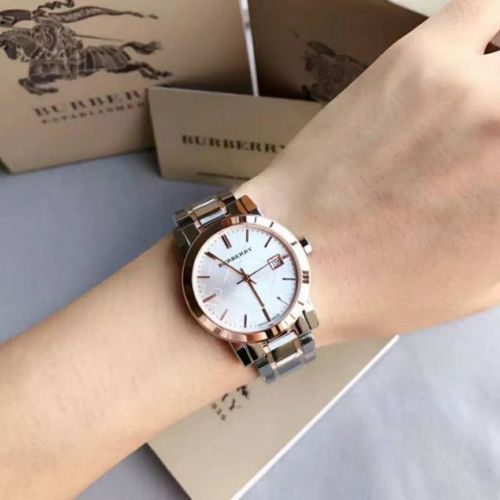  Shop Authentic Burberry The City White Dial Two Tone Steel Strap Watch for Women - BU9105 - Luxxuri
