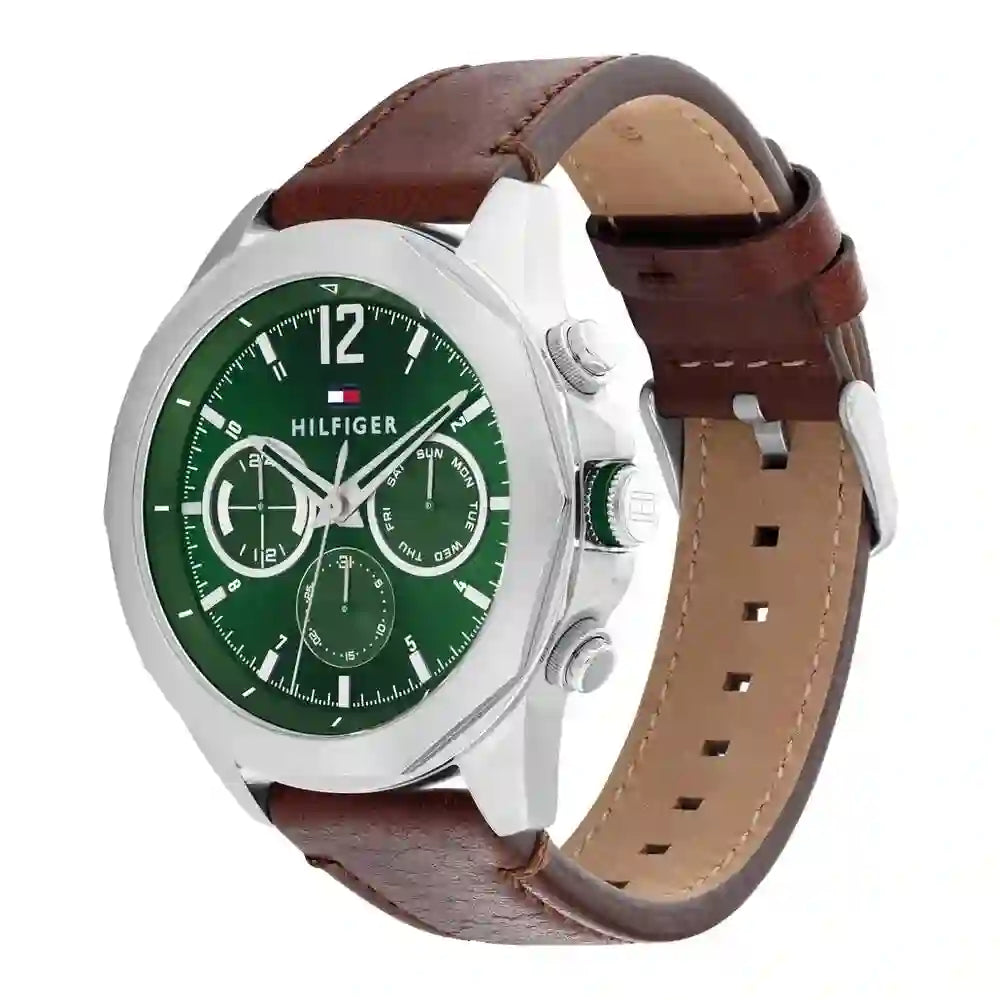  Shop Authentic Tommy Hilfiger Lars Chronograph Green Dial Brown Leather Strap Watch For Men - 1792064 - Luxxuri