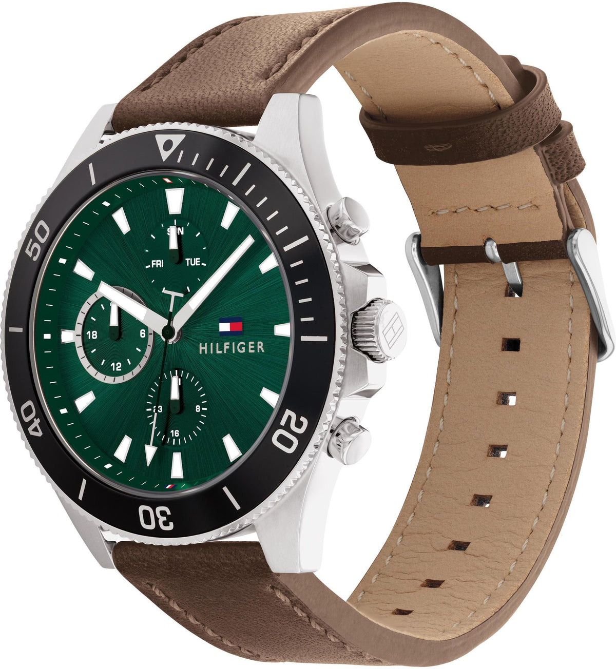 Shop Authentic Tommy Hilfiger Larson Chronograph Green Dial Brown Leather Strap Watch For Men - 1791983 - Luxxuri