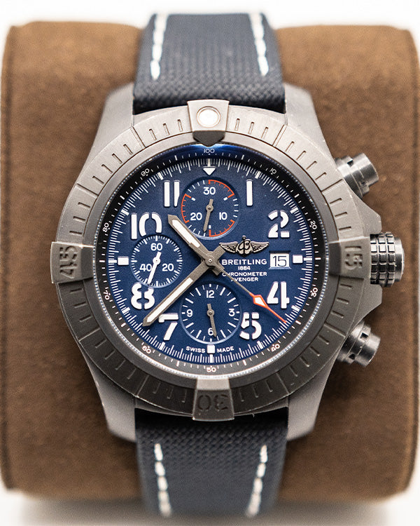  Shop Authentic Breitling Super Avenger Chronograph 48 Night Mission Blue Dial Blue Leather Strap Watch for Men - V13375101C1X2 - Luxxuri