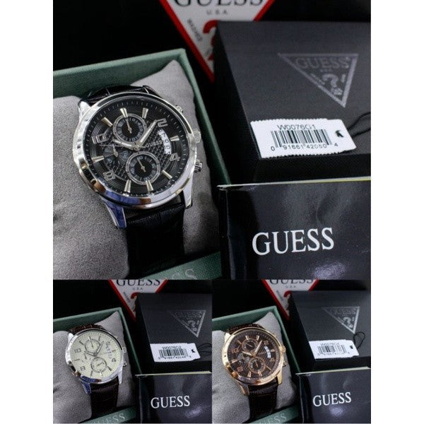  Shop Authentic Guess Exec Chronograph Quartz Black Dial Black Leather Strap Watch for Men - W0076G1 - Luxxuri