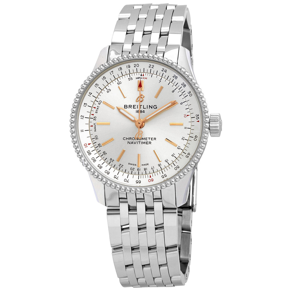  Shop Authentic Breitling Navitimer Automatic 35 White Dial Silver Steel Strap Watch for Men - A17395F41G1A1 - Luxxuri