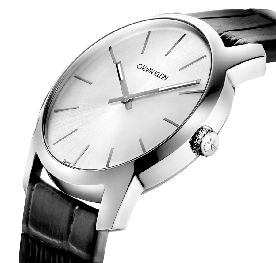  Shop Authentic Calvin Klein City Silver Dial Black Leather Strap Watch For Women - K2G231C6 - Luxxuri