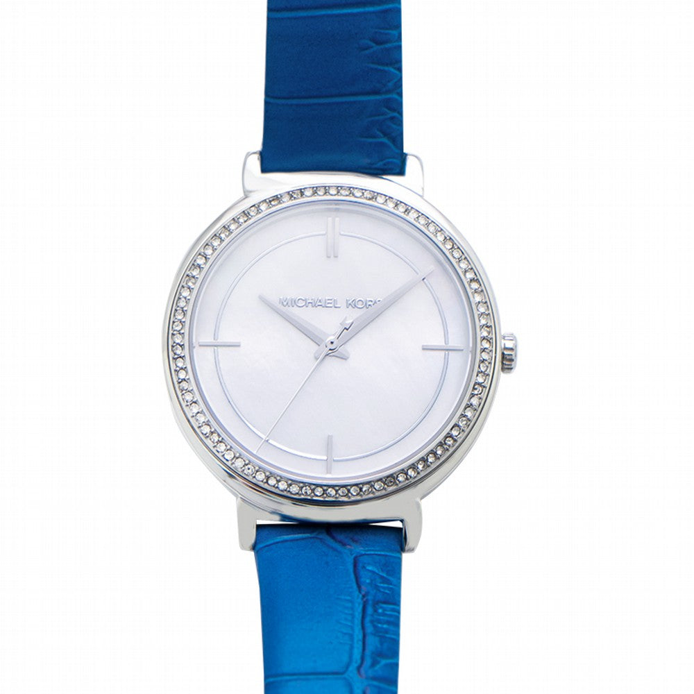  Shop Authentic Michael Kors Cinthia Mother of Pearl Dial Blue Leather Strap Watch for Women - MK2661 - Luxxuri