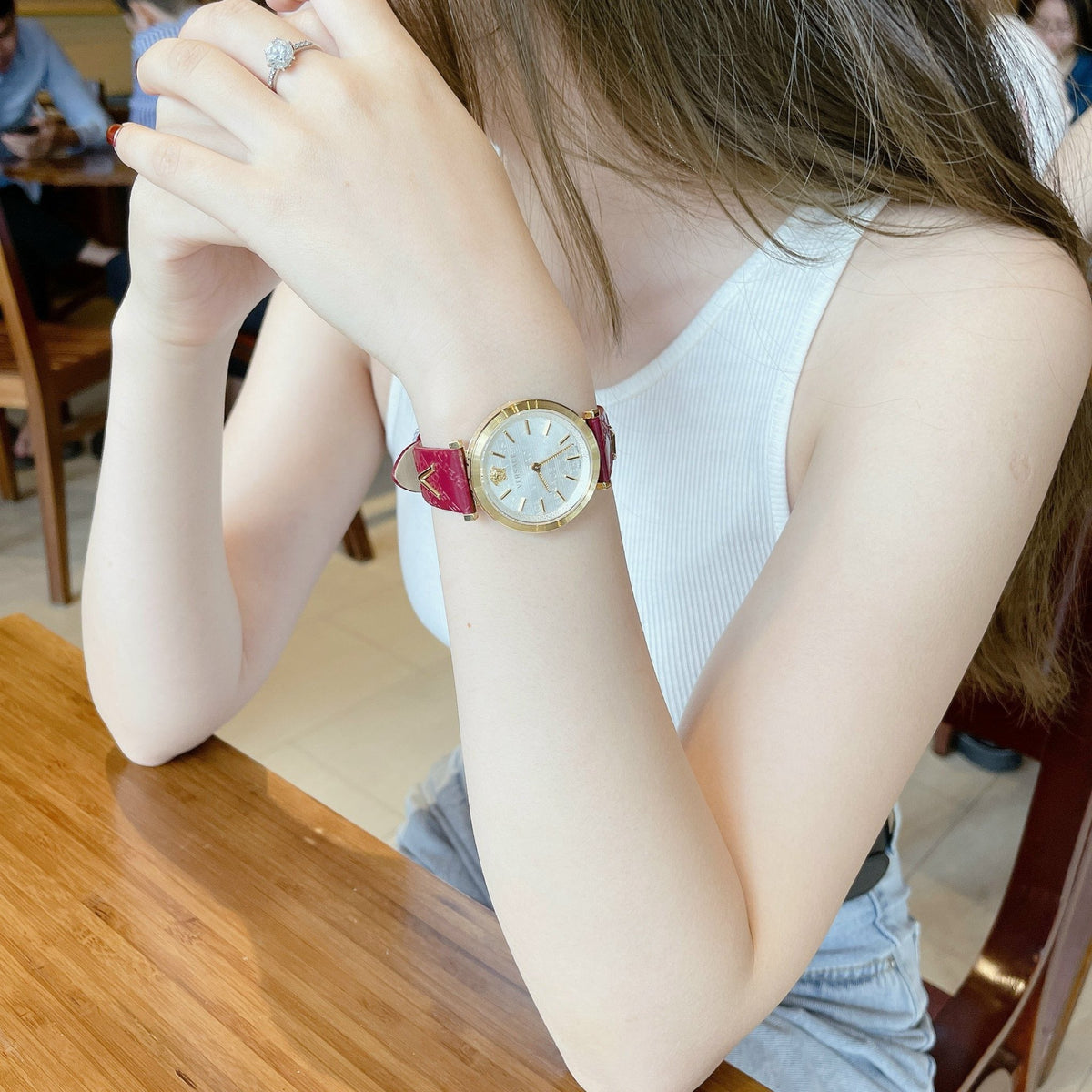  Shop Authentic Versace V-Twist Silver Dial Red Leather Strap Watch for for Women - VELS00519 - Luxxuri