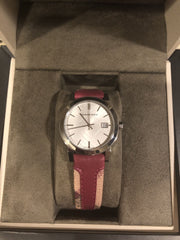  Shop Authentic Burberry The City White Dial Haymarket Pink Leather Strap Watch for Women - BU9149 - Luxxuri