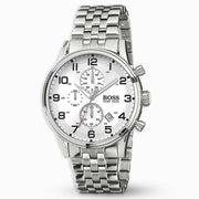  Shop Authentic Hugo Boss Aeroliner Chronograph Quartz White Dial Silver Steel Strap Watch For Men - HB1512445 - Luxxuri