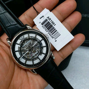  Shop Authentic Emporio Armani Luigi Silver Skeleton Dial Black Leather Strap Watch For Men - AR1981 - Luxxuri