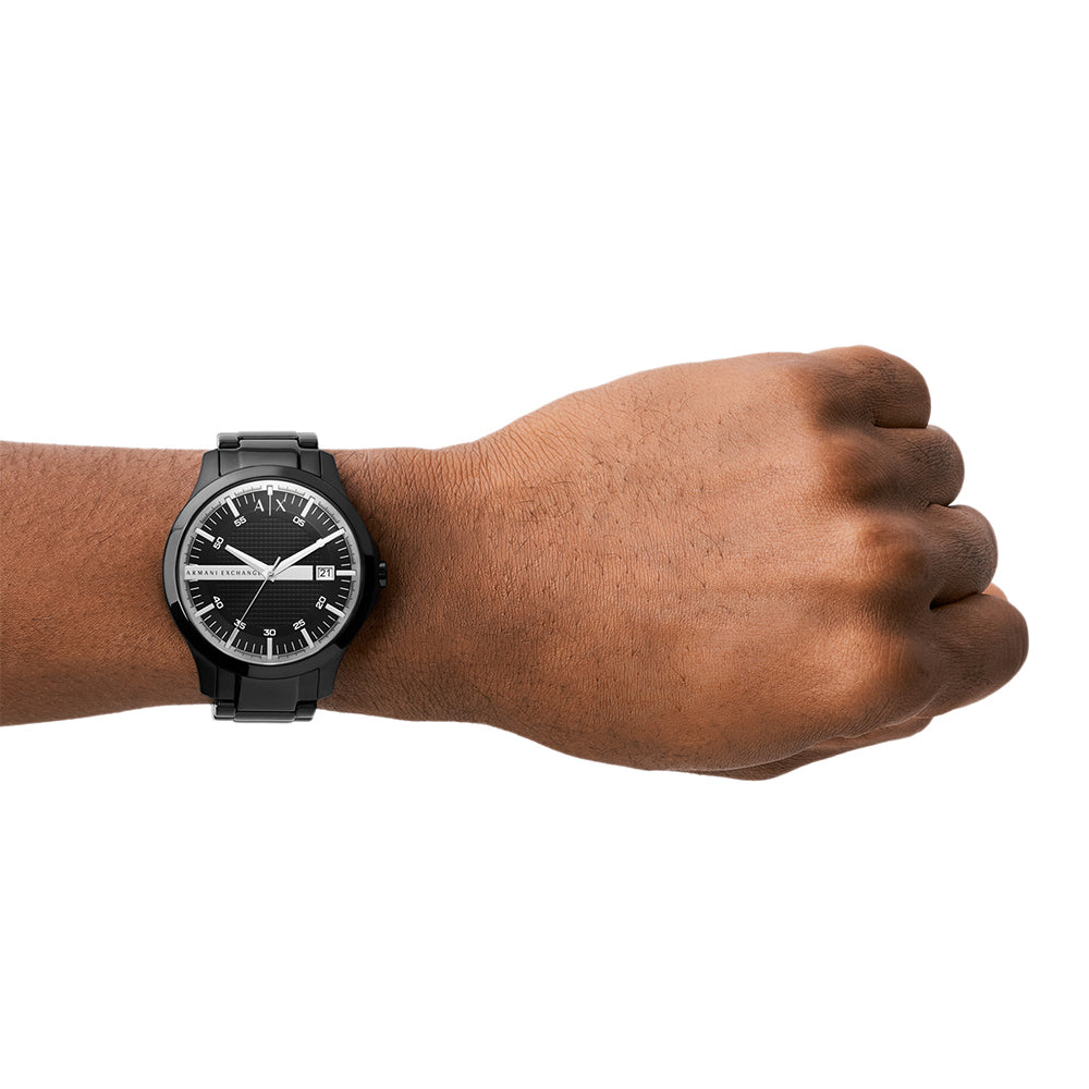  Shop Authentic Armani Exchange Hampton Quartz Blue Dial Black Leather Strap Watch for Men - AX2411 - Luxxuri