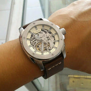  Shop Authentic Fossil Modern Machine Automatic Skeleton White Dial Brown Leather Strap Watch for Women - ME3083 - Luxxuri