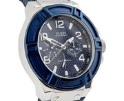  Shop Authentic Guess Rigor Multifunction Chronograph Blue Dial Blue Leather Strap Watch For Men - W0040G7 - Luxxuri