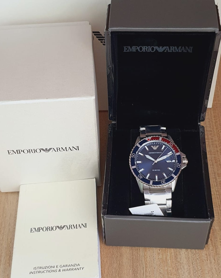  Shop Authentic Emporio Armani Diver Quartz Blue Dial Silver Steel Strap Watch For Men - AR11339 - Luxxuri