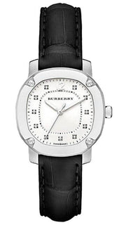  Shop Authentic Burberry The Britain Diamonds White Dial Black Leather Strap Watch for Women - BBY1806 - Luxxuri