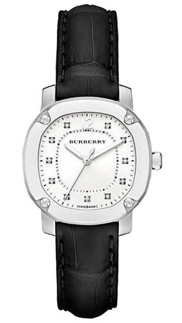  Shop Authentic Burberry The Britain Diamonds White Dial Black Leather Strap Watch for Women - BBY1806 - Luxxuri