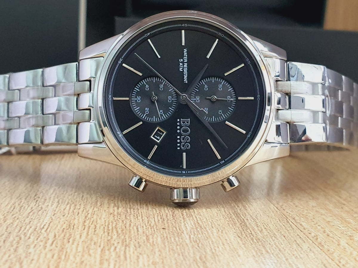  Shop Authentic Hugo Boss Jet Black Dial Silver Steel Strap Watch for Men - 1513383 - Luxxuri