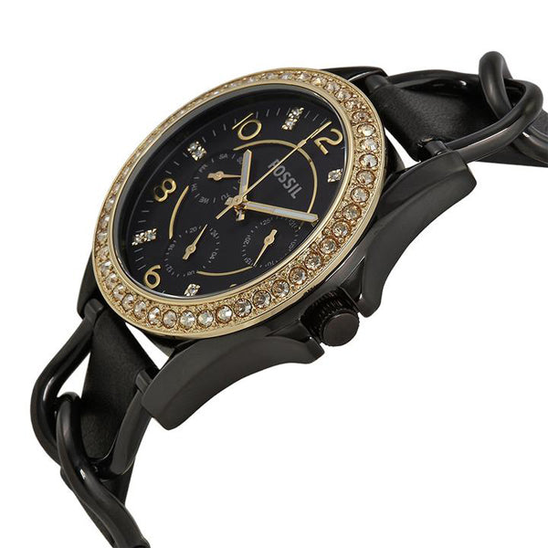  Shop Authentic Fossil Riley Black Dial Black Leather Strap Watch for Women - ES3696 - Luxxuri