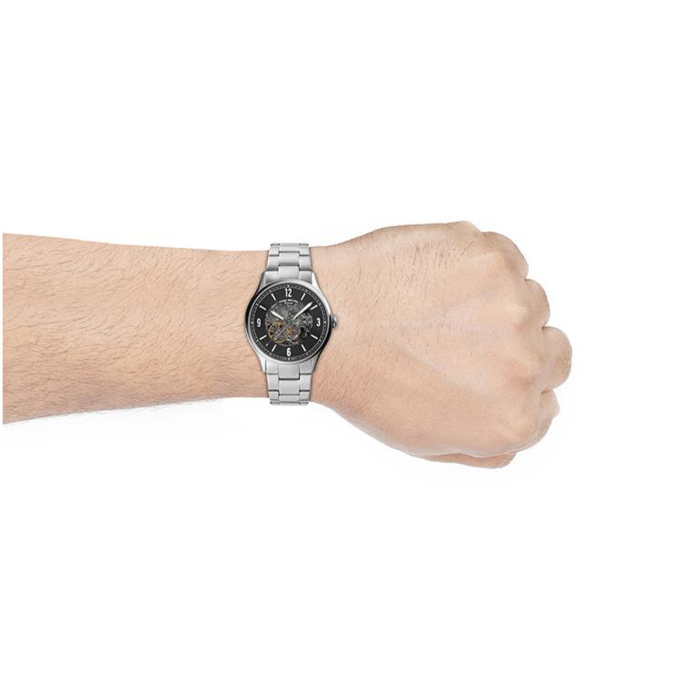  Shop Authentic Fossil Forrester Automatic Skeleton Black Dial Silver Steel Strap Watch for Men - ME3180 - Luxxuri
