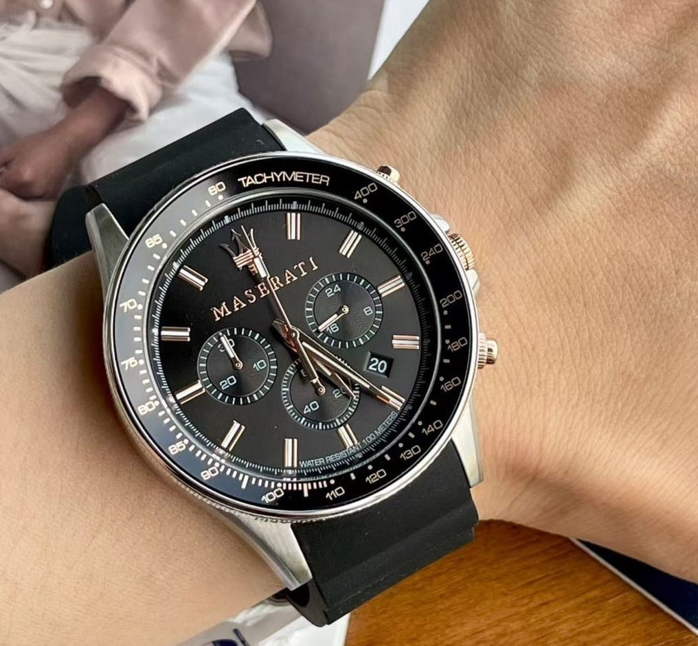  Shop Authentic Maserati SFIDA 44mm Black Silicon Chronograph Watch For Men - R8871640002 - Luxxuri